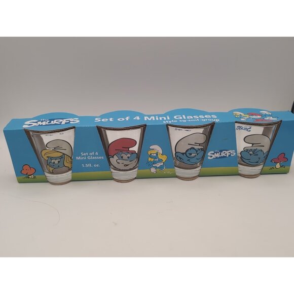 The Smurfs Officially Licensed Shot Glass 4 Glasses Collectible Barware - Picture 1 of 2